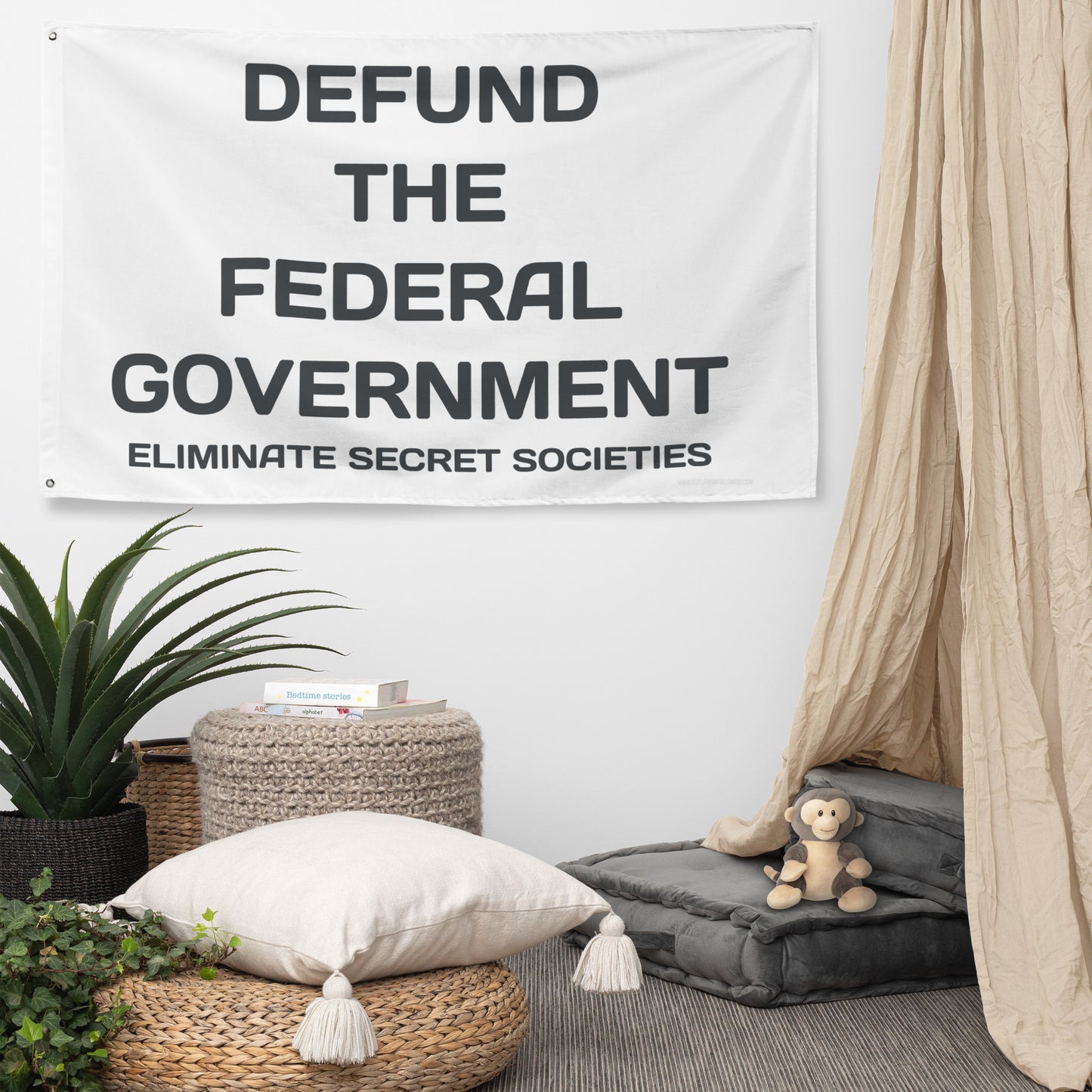 Defund The Federal Government- 1 side flag white